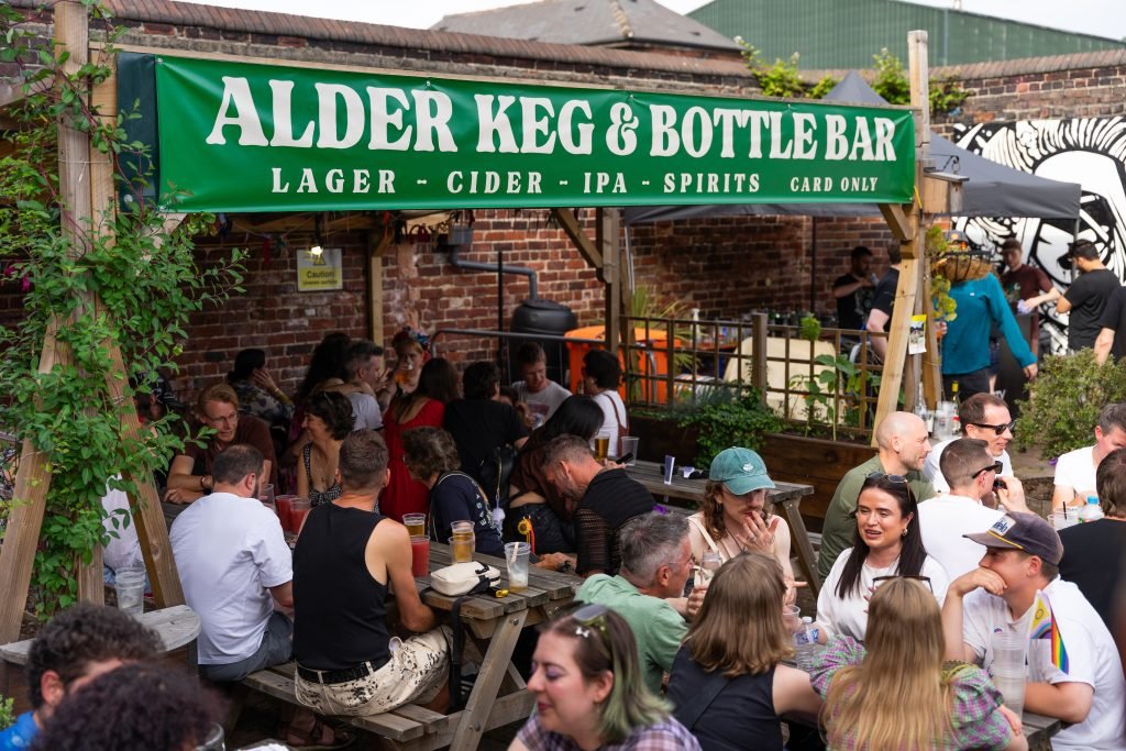 The Alder Keg & Bottle Bar in the beer garden, Sheffield
